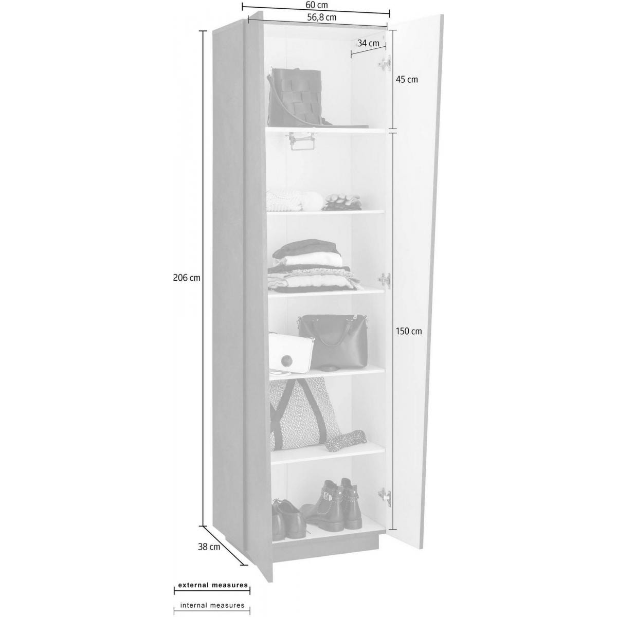 Armadio multiuso, Made in Italy, Mobile moderno, Portascarpe a 2 ante e 5 ripiani, cm 60x38h200, colore Bianco lucido