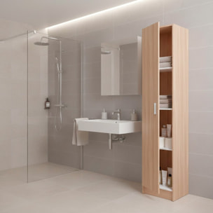 Armadio Con 1 Anta Armadietto Dispensa Mobile Multiuso Salvaspazio Con Ripiani Regolabili Anta Reversibile Cucina Ripostiglio 37 x 37 x 180 Cm Rovere