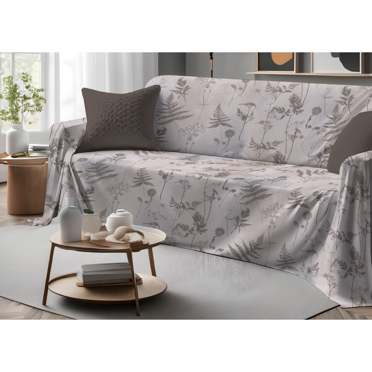 Telo Arredo Copritutto Grand Foulard Copridivano Copriletto 100% Cotone Disegno Soffione Beige