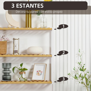 Estantería de Pared de Bambú Balda de Pared de 3 Niveles Estante Flotante para Salón Dormitorio Cocina Baño 60x15x54 cm Natural y Blanco