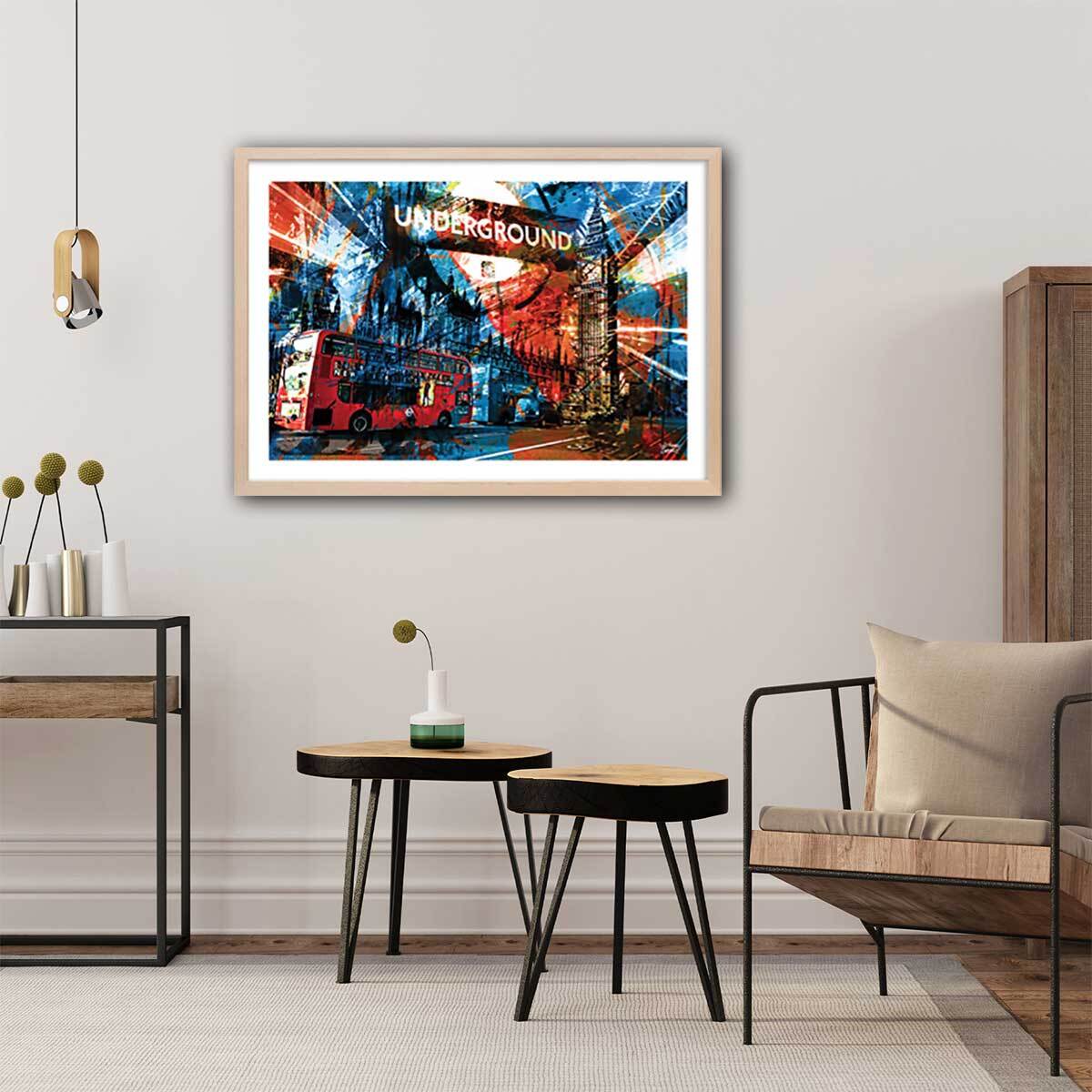 Affiche illustration graffiti london Affiche + cadre en bois - Chêne