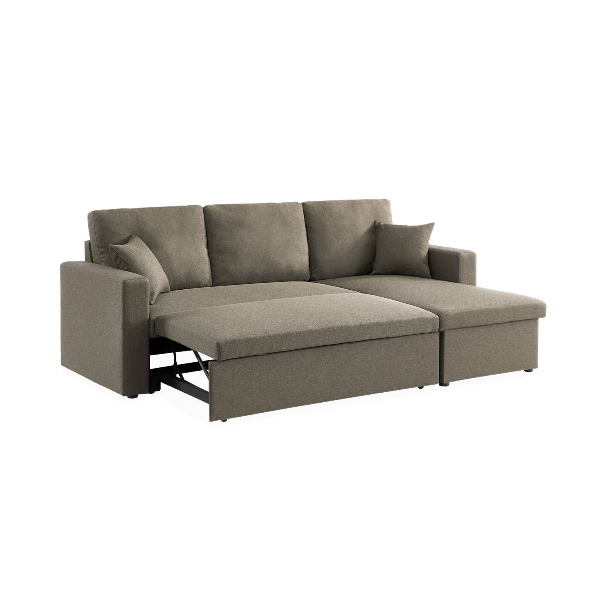Canapé d'angle convertible en tissu marron - IDA - 3 places. fauteuil d'angle réversible coffre rangement lit modulable
