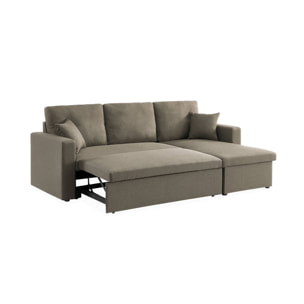 Canapé d'angle convertible en tissu marron - IDA - 3 places. fauteuil d'angle réversible coffre rangement lit modulable