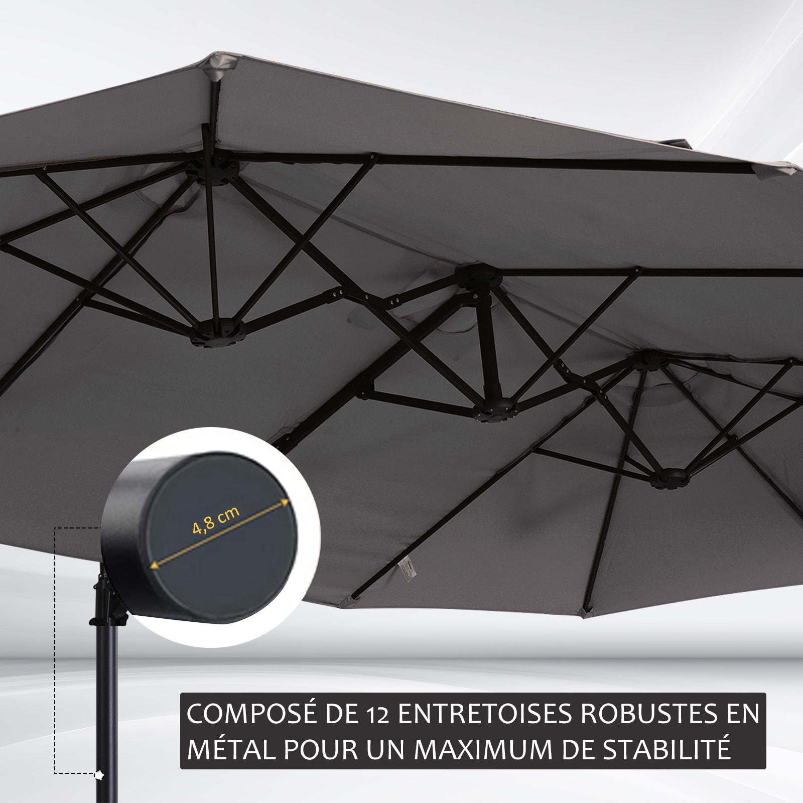 Parasol déporté grande taille – Design pratique – Pied inclus