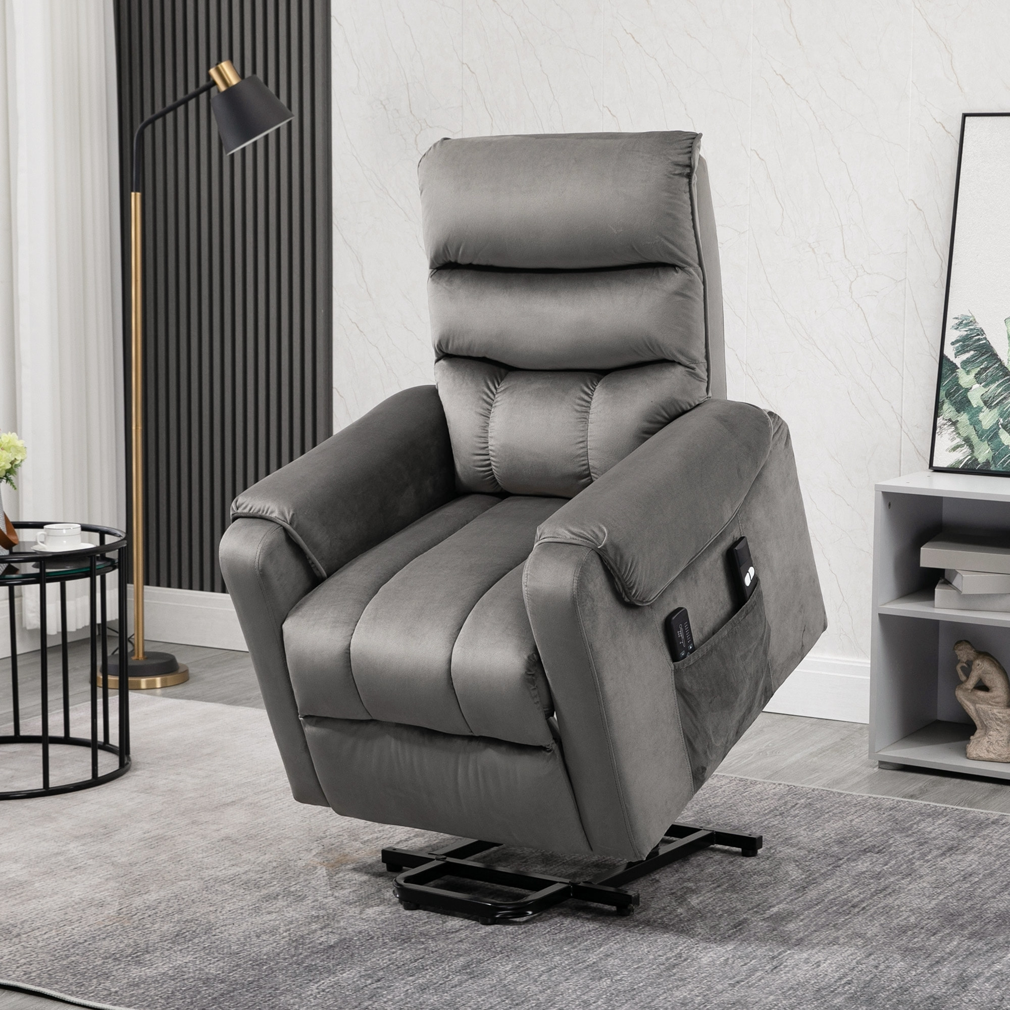 Fauteuil de massage fauteuil releveur électrique inclinaison réglable repose-pied ajustable velours anthracite