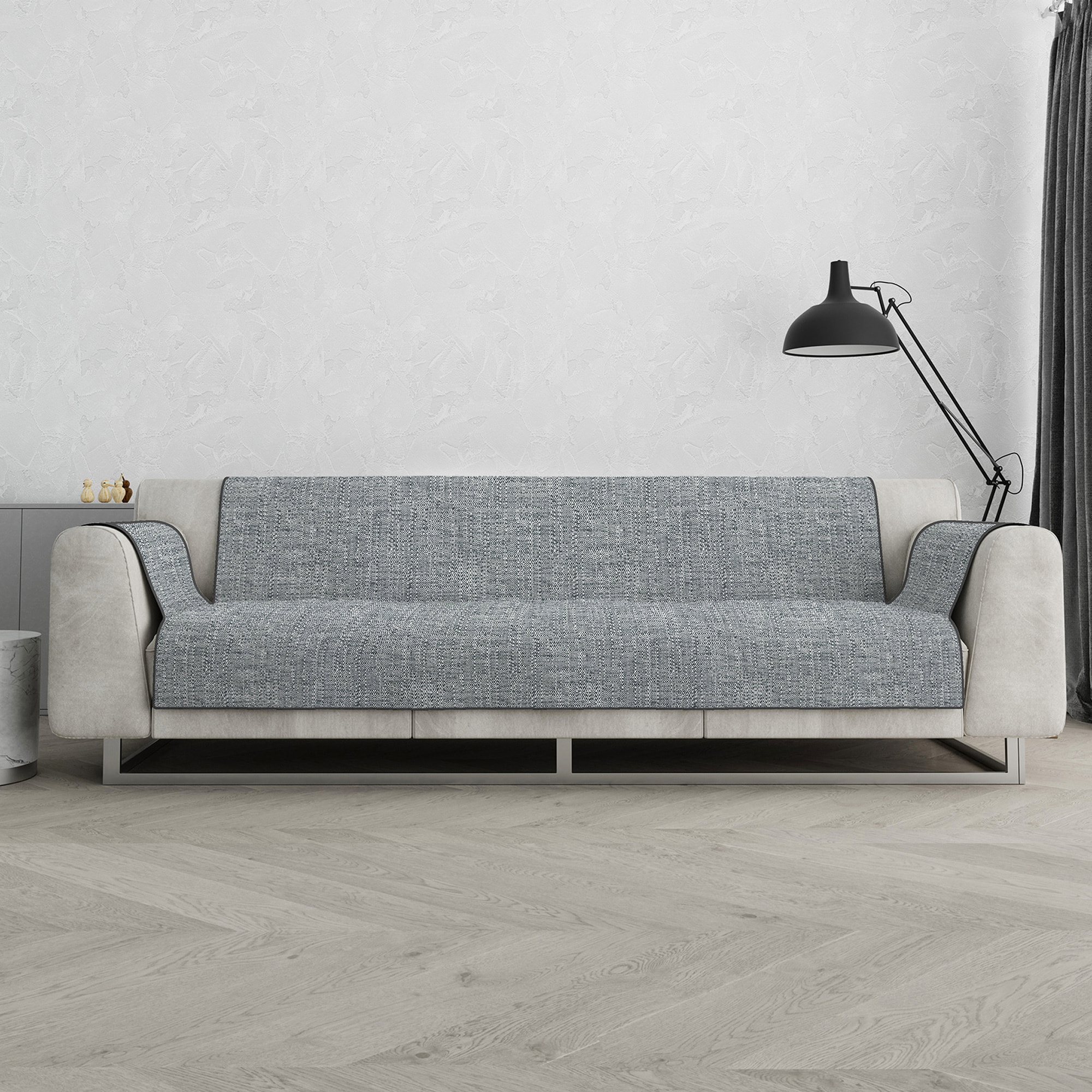 COPRIDIVANO COMFORT, Antiscivolo, Cotone+Microfibra+Fibre Varie, Made in Italy - GRIGIO SCURO