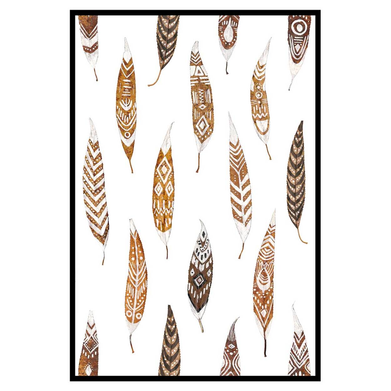 Affiche encadrée motif plumes ethniques Affiche + cadre en métal - Noir
