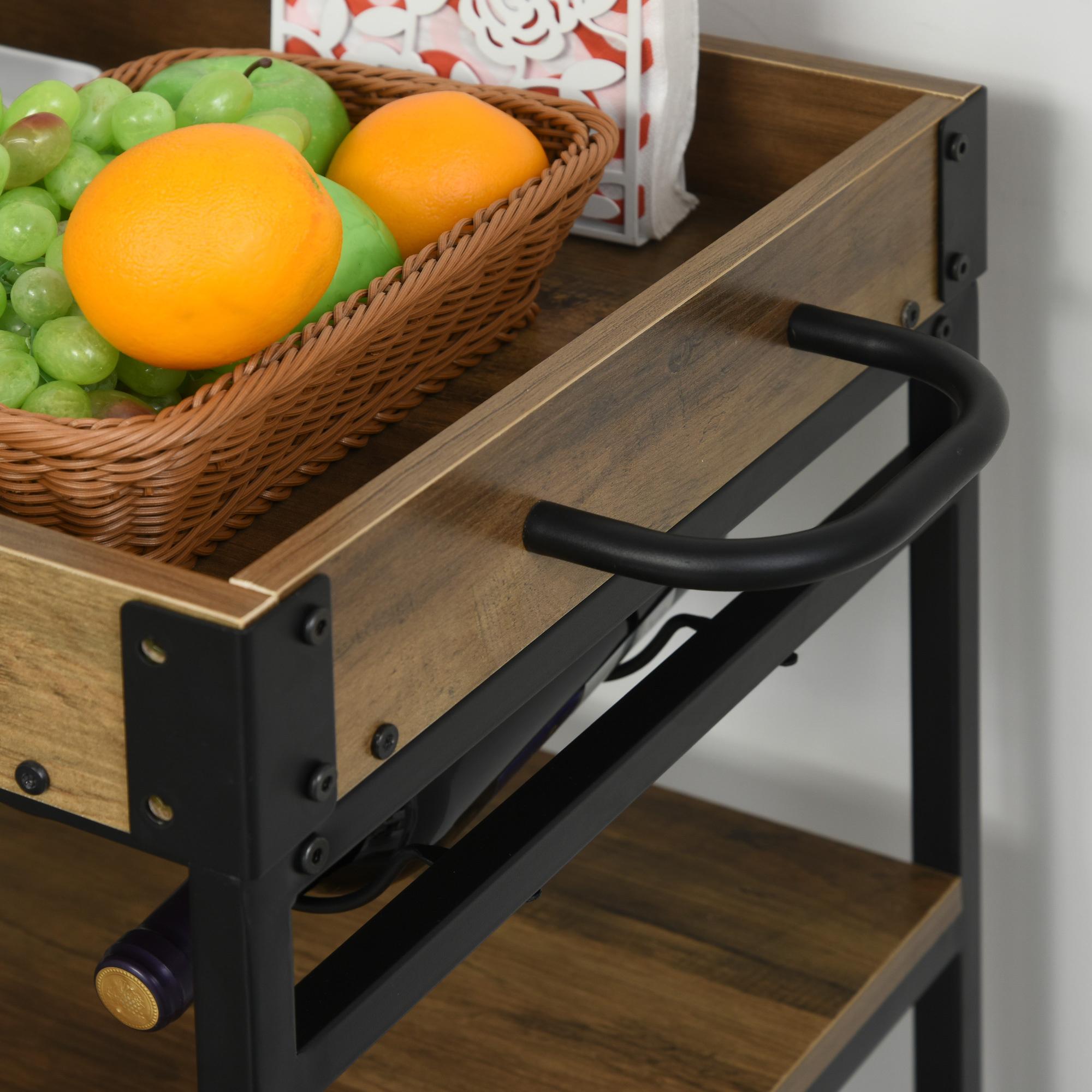 Carrito de Cocina Multiusos Móvil Madera Rústica y Negro