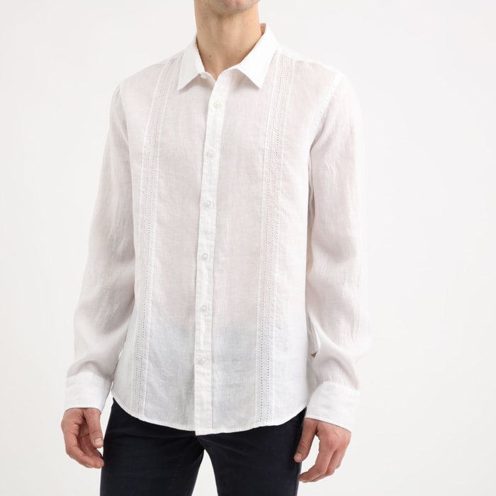 Chemise Island - coupe regular - 100% lin - broderie - blanc