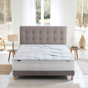 Ensemble matelas mémoire de forme MEMORIA avec sommier et tête de lit, chenille bouclettes gris clair