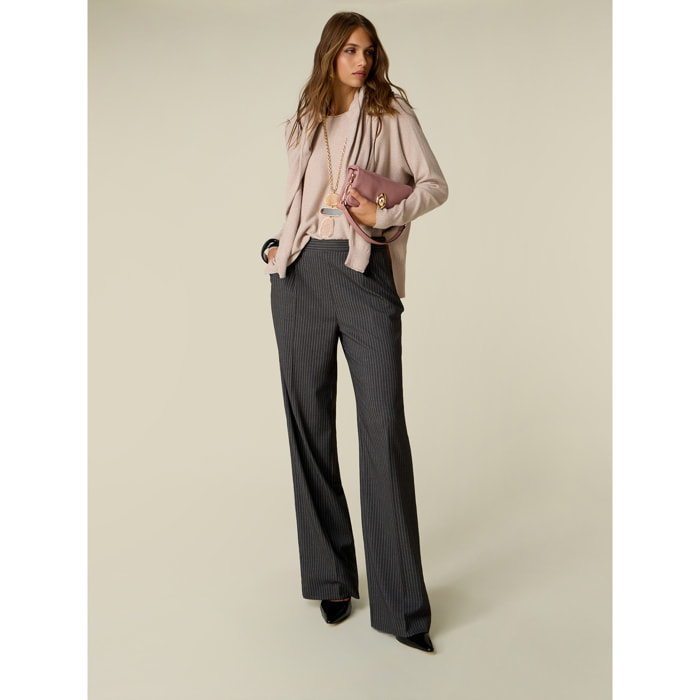 Oltre - Pantalones palazzo a rayas - Gris