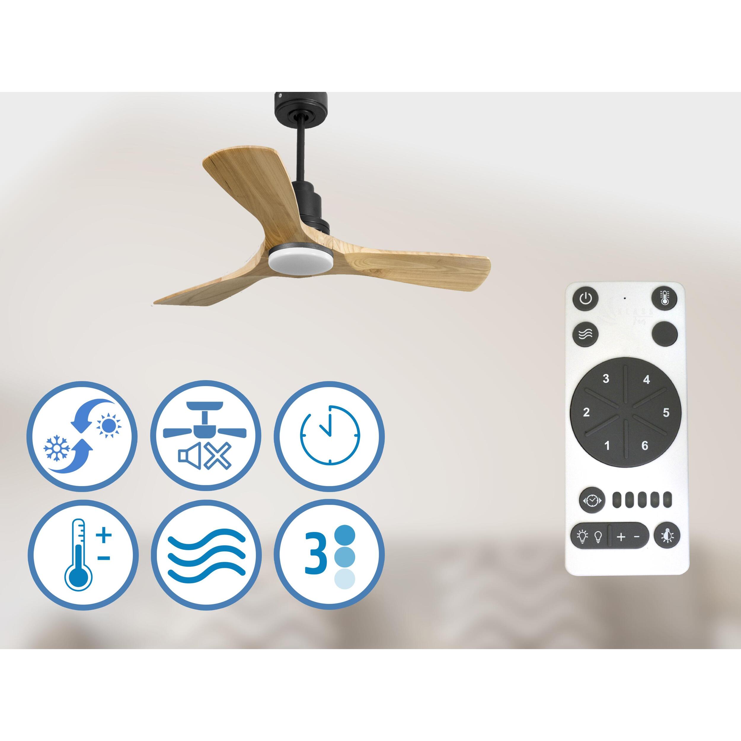 Ventilateur de plafond Réversible  Thermostat Dimmable Wifi Moteur à courant continu Toits en pente Télécommande Lumière à trois tons Hypersilence Mémoire