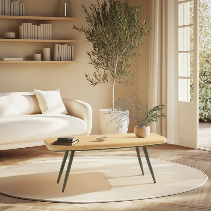 HELENA - Table basse PM plateau en pin pieds scandinaves métal vert