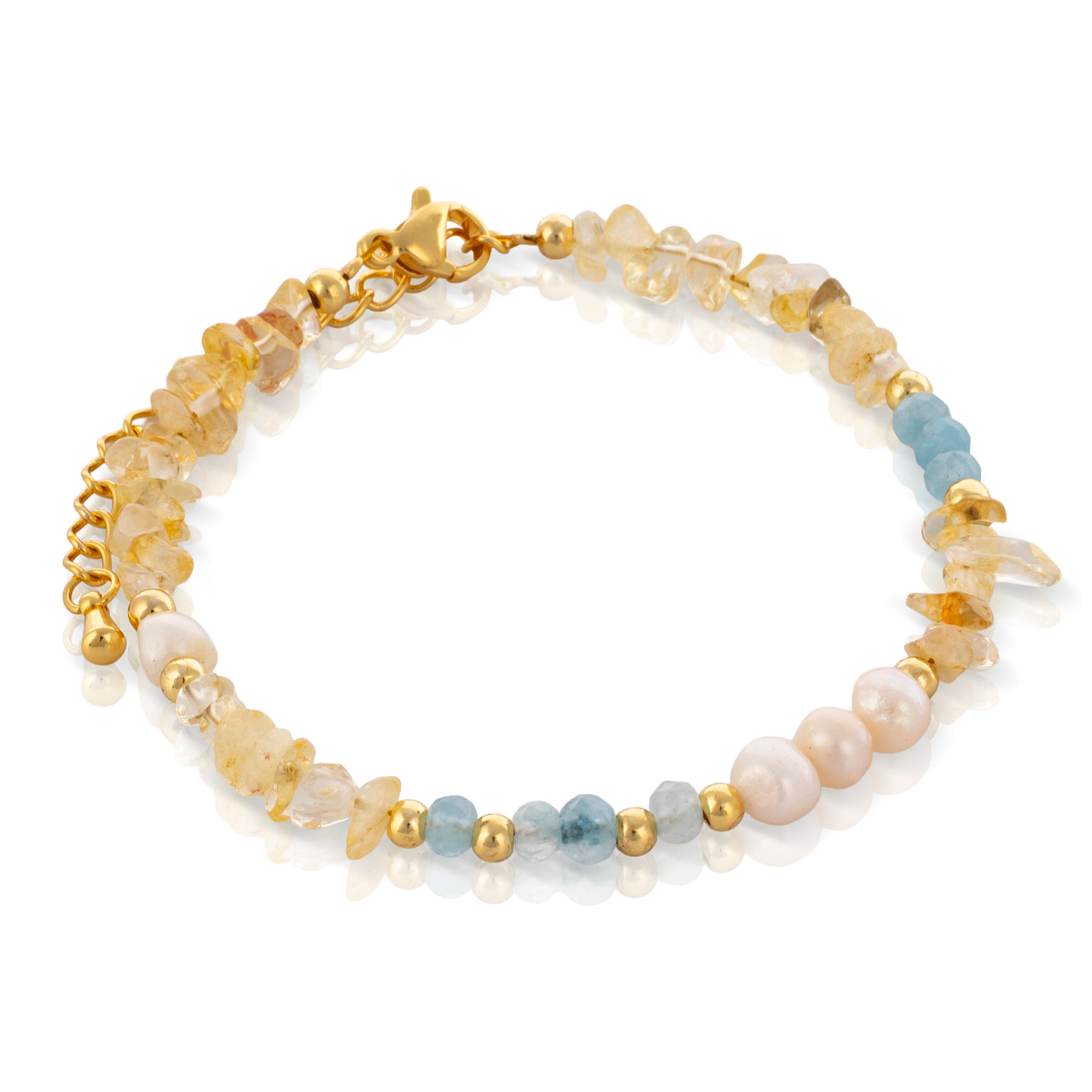Sol Pulsera de perlas naturales y cuentas de citrina, con cierre de mosquetón.