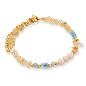 Sol Pulsera de perlas naturales y cuentas de citrina, con cierre de mosquetón.