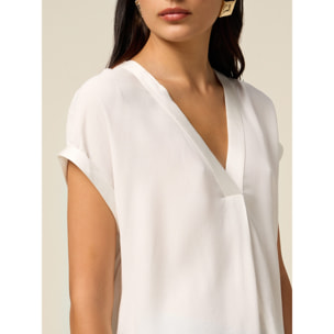 Oltre - Blusa escote en V de viscosa - Blanco