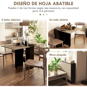 Mesa Plegable de Comedor Mesa de Cocina Plegable con Ruedas Alas Abatibles y Estantes Mesa Plegable para 4-6 Personas 75x140x74 cm Natural y Negro