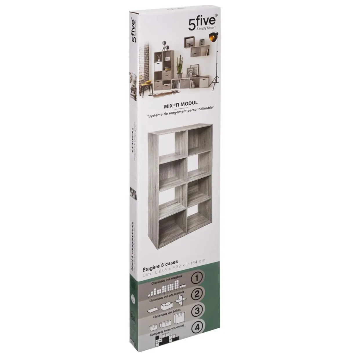 Étagère 8 cases "Mix N' Modul" effet chêne gris
