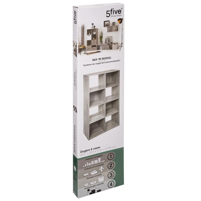 Étagère 8 cases "Mix N' Modul" effet chêne gris