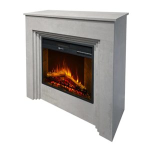 Bellini - Camino Elettrico Da Terra con Effetto Fiamma 96x96x35 cm in Legno Effetto Cemento