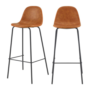 Lot de 2 chaises de bar 75 cm en cuir synthétique camel - Henrik