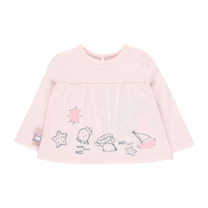 Camiseta larga de nadÃ³ niÃ±a estampada, cuello redondo, rosa