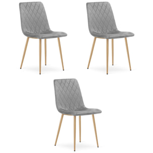 Set di 3 sedie Turin in velluto grigio chiaro e gambe effetto legno