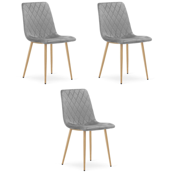 Set di 3 sedie Turin in velluto grigio chiaro e gambe effetto legno