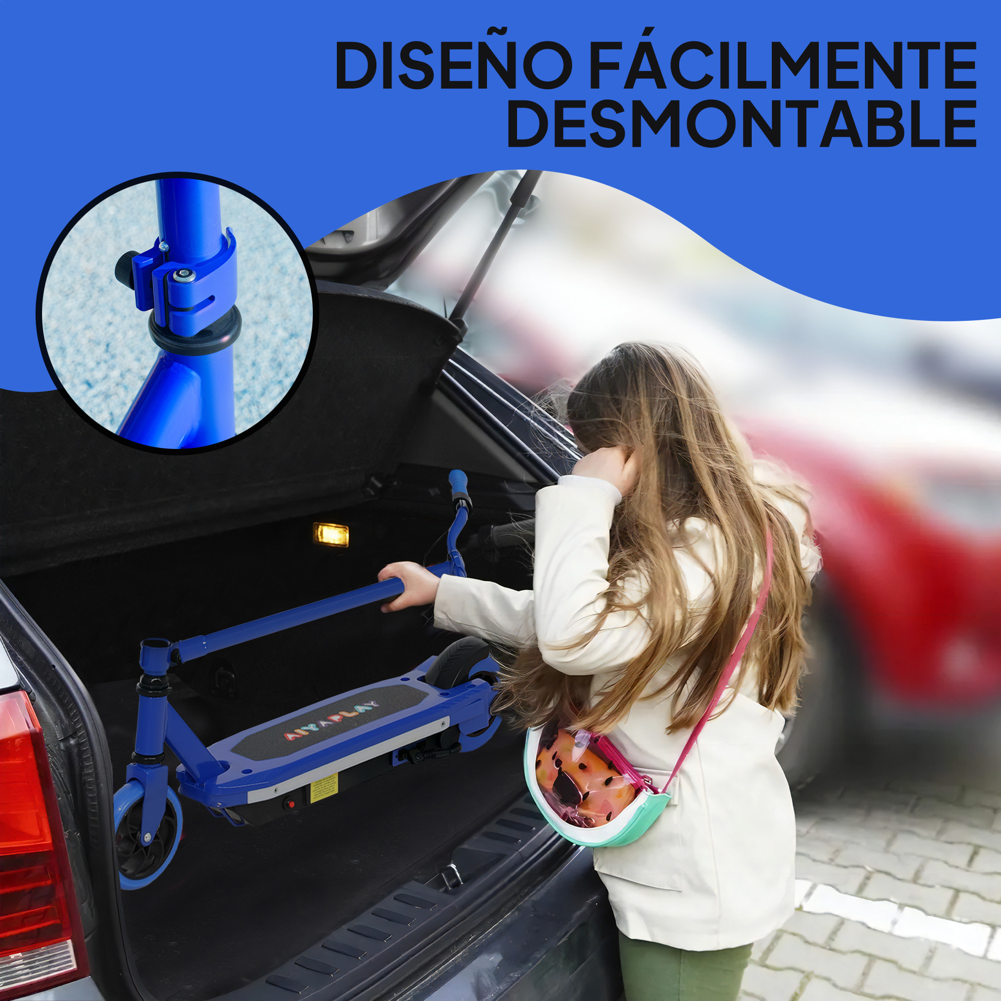 Patinete Eléctrico para Niños de 6-14 Años Patín Eléctrico Max. 10 km/h Motor 80 W Autonomía Máxima 8 km Patinete Eléctrico Infantil con Luces LED Freno Posterior Azul