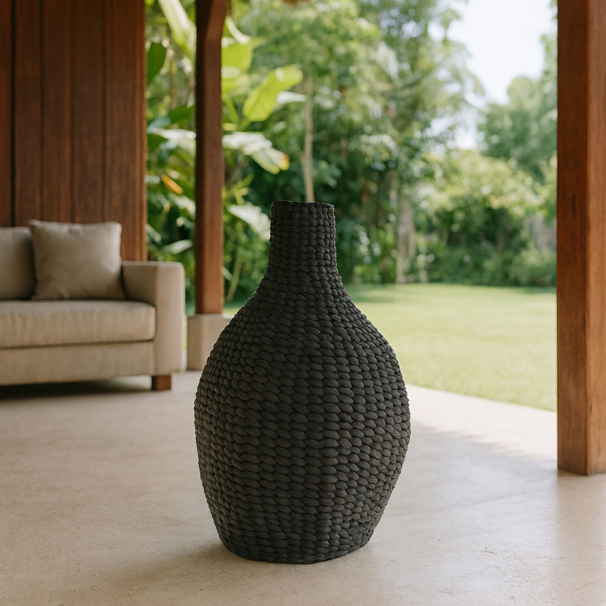 Jarre noire en jacinthe d'eau h57cm AMANI