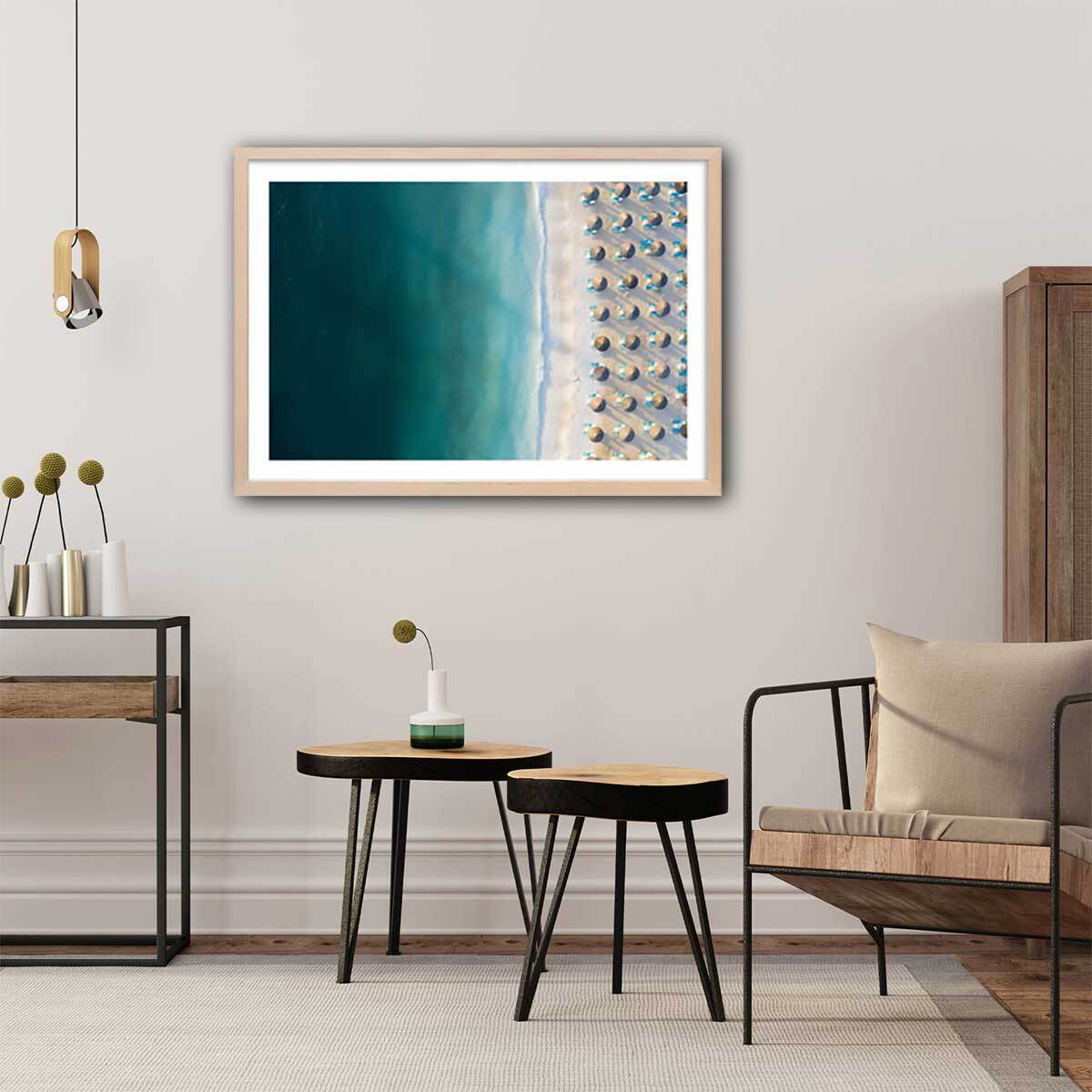 Poster bleu pacifique Affiche + cadre en bois - Chêne