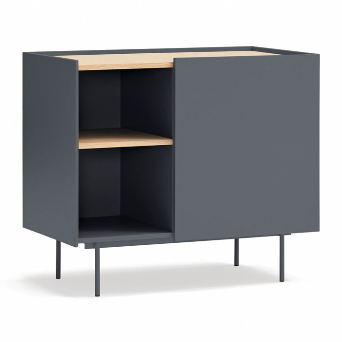 Cómoda Otto 1 puerta y 3 cajones interiores gris antracita y roble