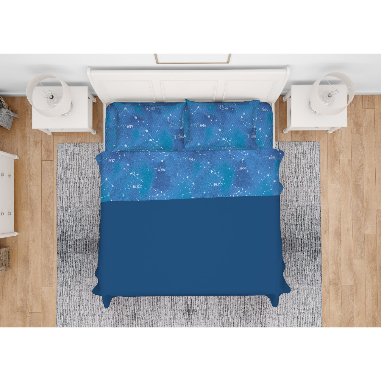 Completo Lenzuola In 100% Cotone Disegno Zodiaco GI