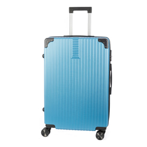 DAM Valigia media trolley rigida ultraleggera, in ABS ad alta resistenza con angoli rinforzati. Chiusura numerica e 4 ruote doppie estraibili e girevoli a 360°. 44x27x68 Cm. Colore: Blu Denim