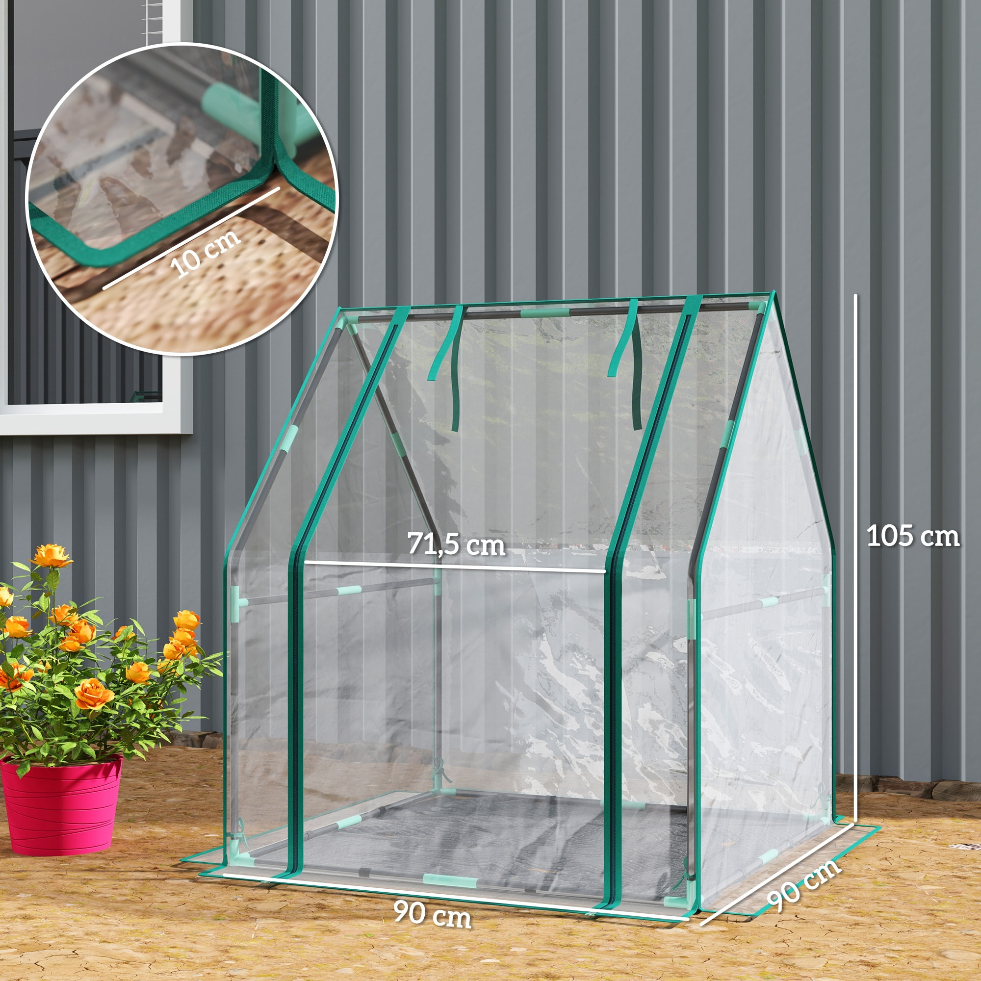 Invernadero Pequeño Invernadero de Exterior con Puerta con Cremallera Base de Tela PE Impermeable y Marco de Acero Invernadero para Cultivar Plantas Flores 90x90x105 cm Transparente