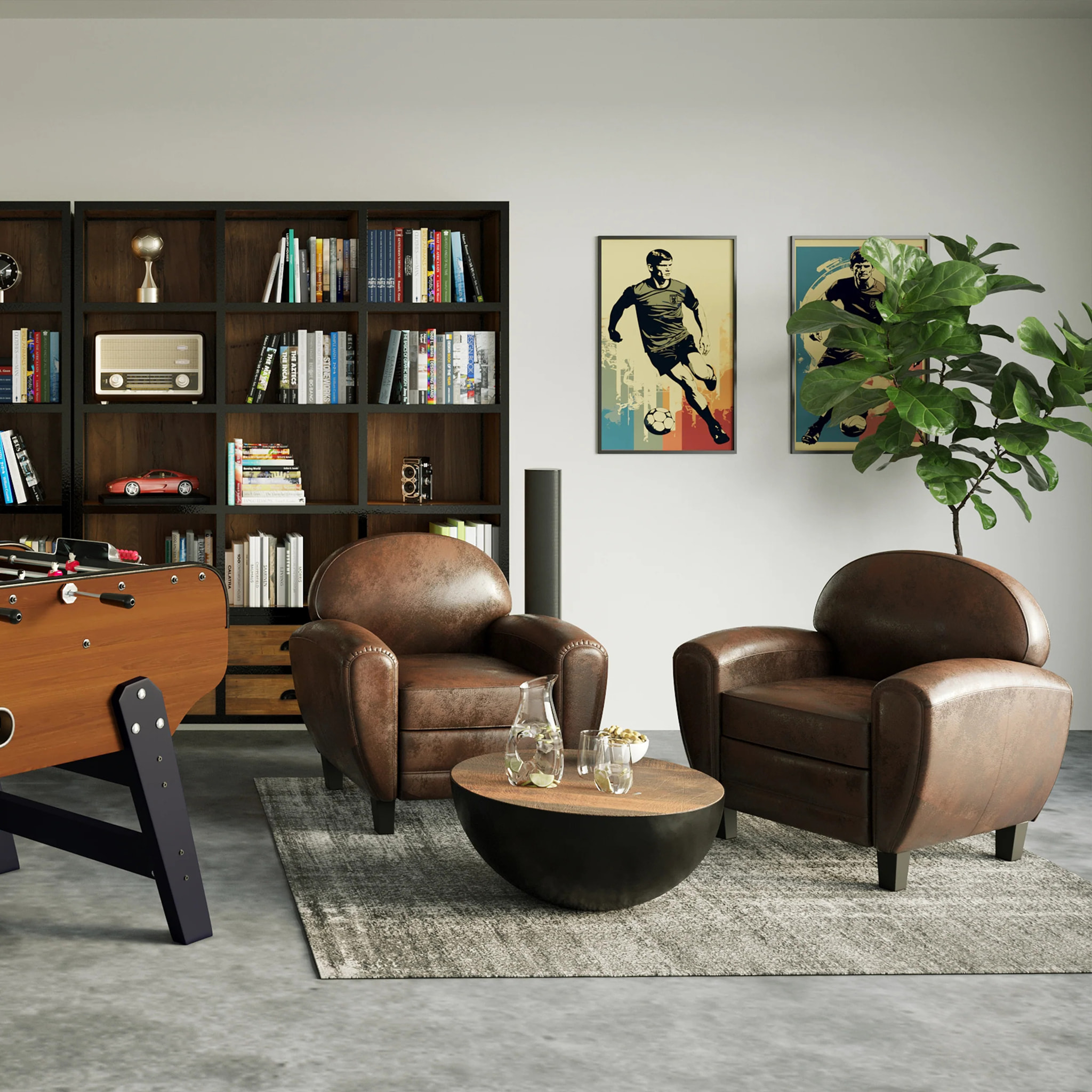 Fauteuil marron vieilli en microfibre - Club