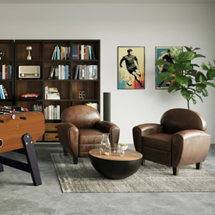 Fauteuil marron vieilli en microfibre - Club