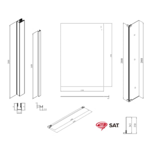 Walk-in 140x200cm Paroi et retour pivotant en verre Crystal Glass® 8 mm anticalcaire , avec bras et profilés noir mat