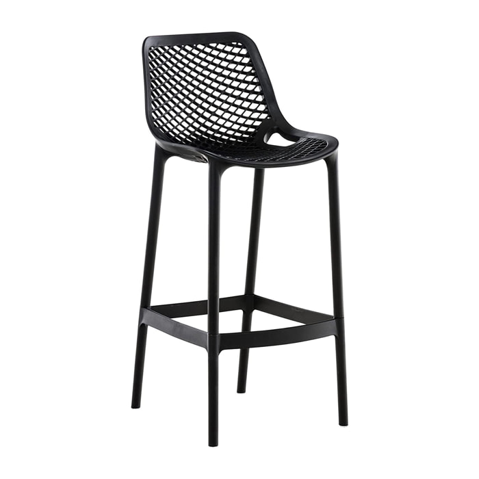 Set da 4, Sgabello da bar ,Braga,in polipropilene nero, dal design moderno
