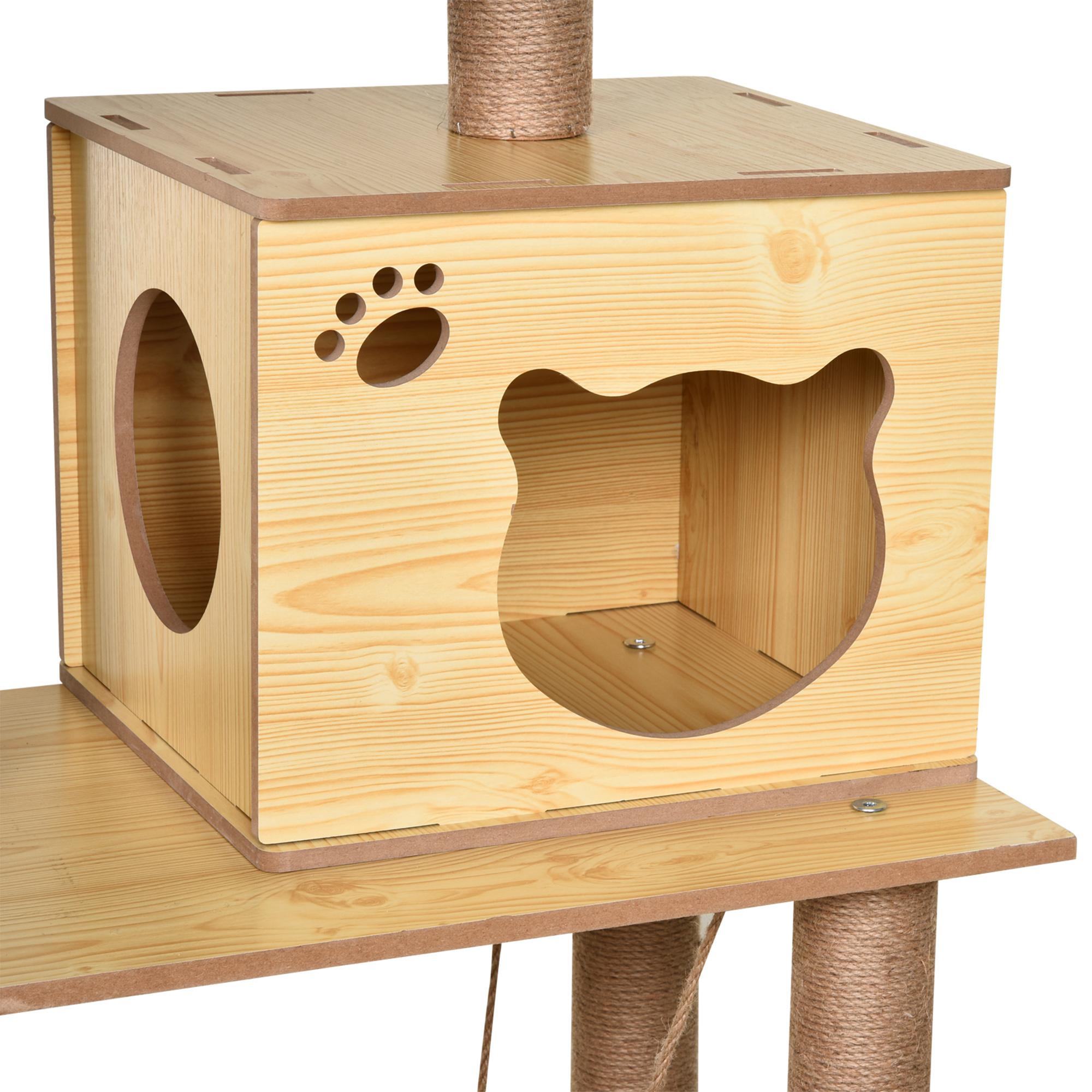 Árbol Rascador para Gatos Altura 130 cm Torre para Gatos con Postes Rascadores de Yute 2 Camas Hamaca Cueva Bola Colgante y Rampa 60x40x130 cm Natural