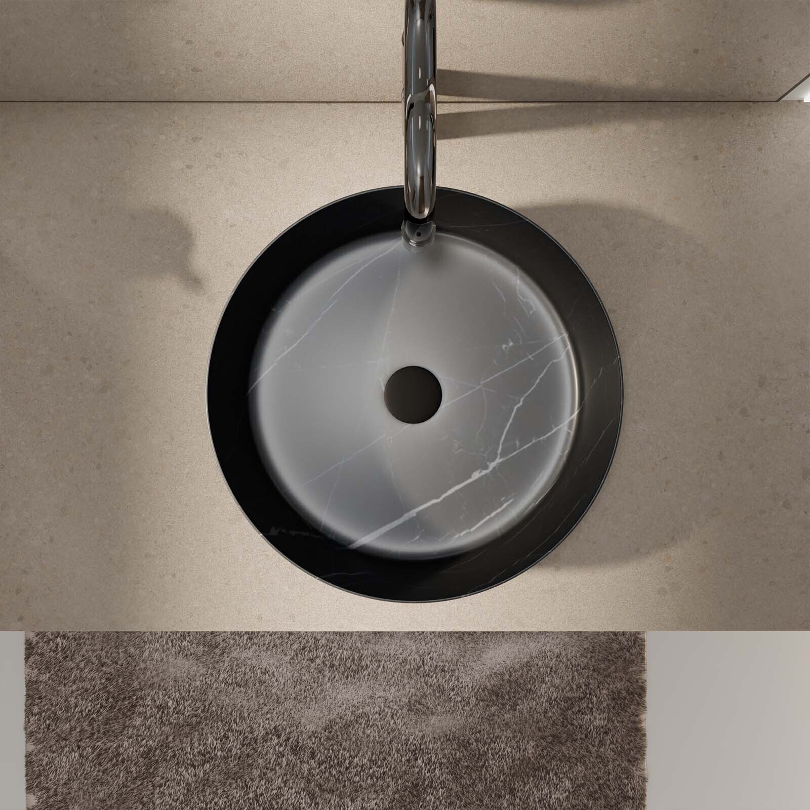 Vasque à poser ronde en céramique noire mat effet marbre 36x12 cm - BLACK MARBLE