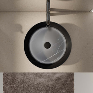 Vasque à poser ronde en céramique noire mat effet marbre 36x12 cm - BLACK MARBLE