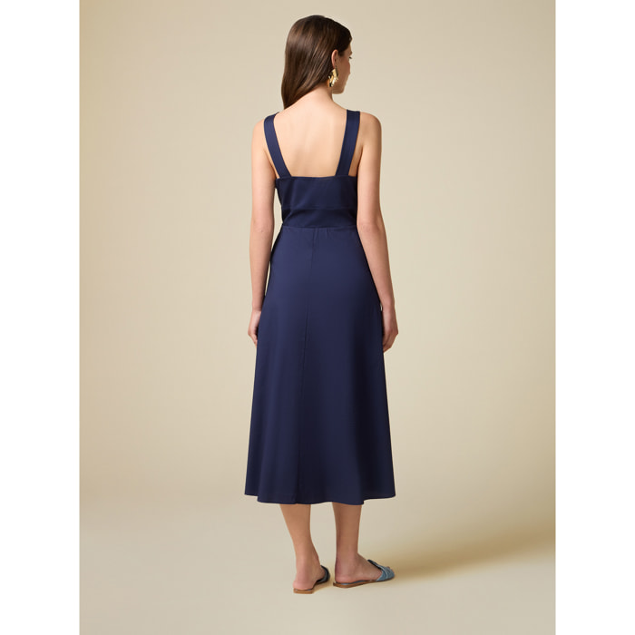 Oltre - Vestido midi bimaterial - Azul