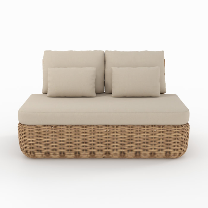 Canapé de jardin en rotin synthétique et tissu beige 2 places - Sky