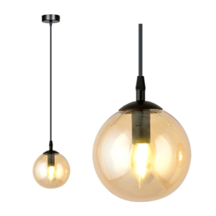 Lampada a sospensione Cosmo in acciaio e vetro ambra