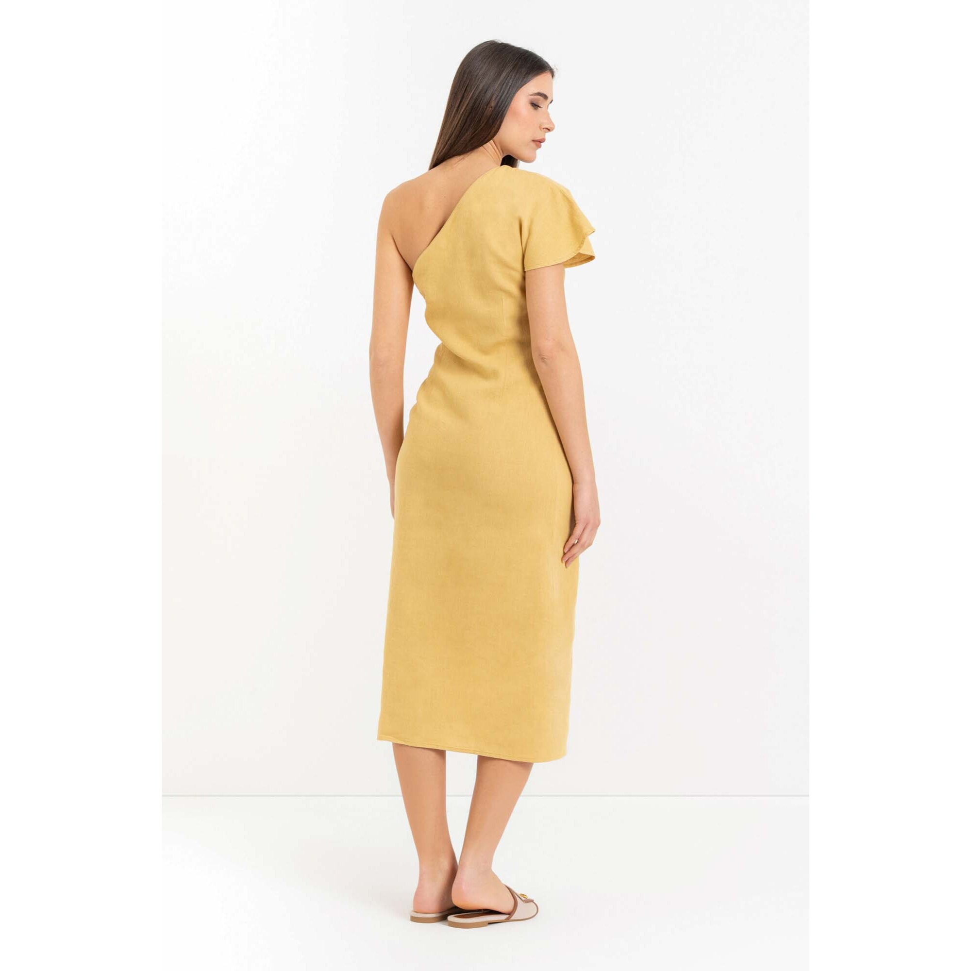 Kocca - Abito midi monospalla in lino e cotone con spacco Donna