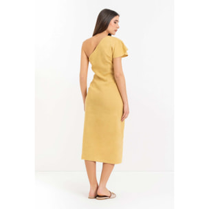 Kocca - Abito midi monospalla in lino e cotone con spacco Donna