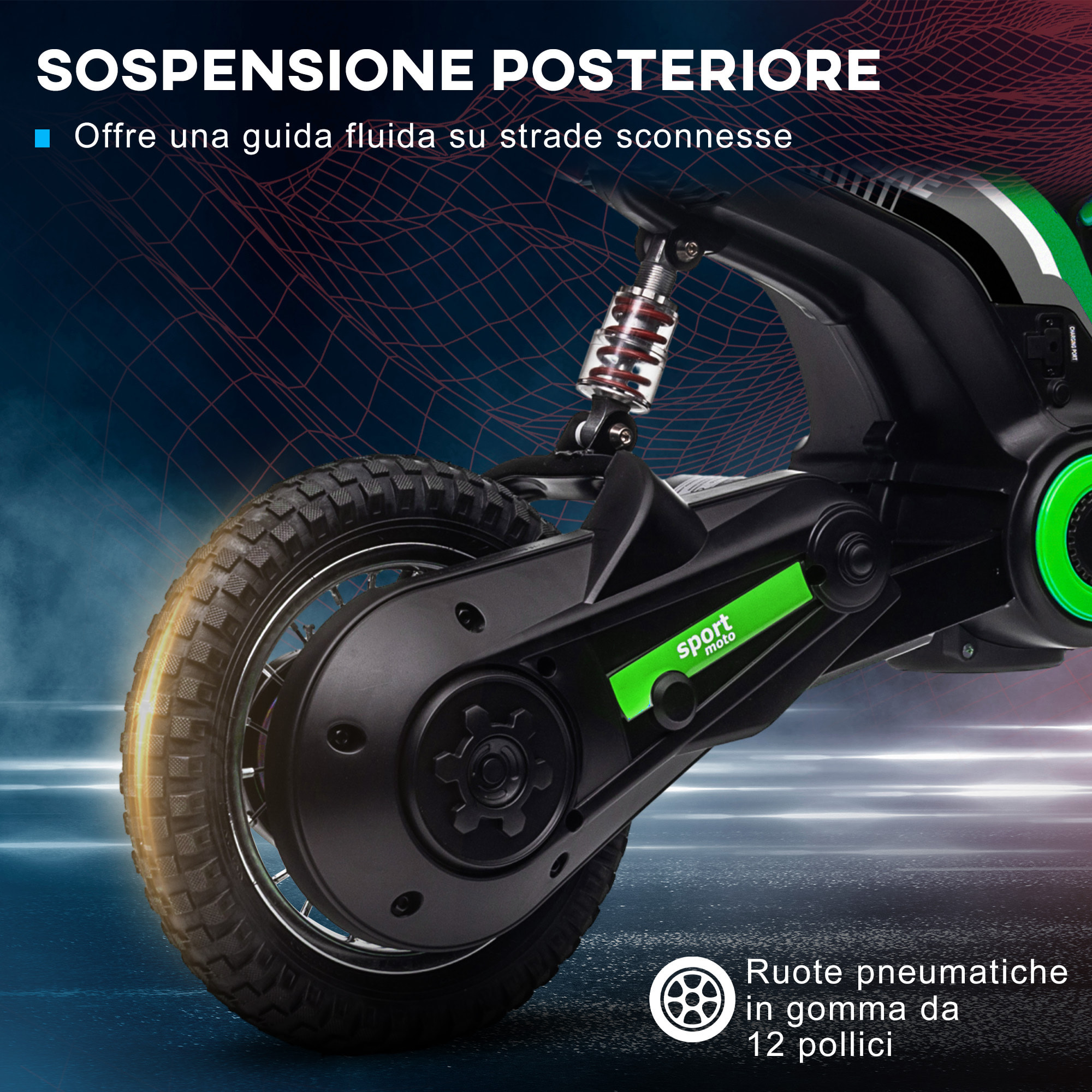 HOMCOM Moto Elettrica per Bambini con Acceleratore Manuale, 2 Velocità 8-16km/h, Età 8-12 Anni, Verde