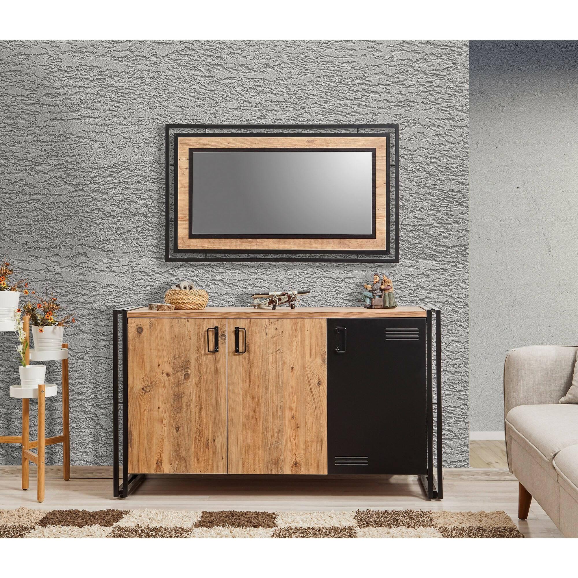 Credenza Dragusi, Buffet da soggiorno, Madia da salotto, Dispensa da cucina, 140x45h80 cm, Quercia e Nero