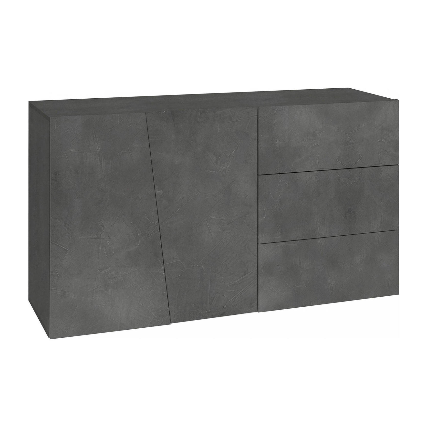 Credenza moderna a 2 ante e 3 cassetti, Made in Italy, Madia da cucina, Buffet di design da soggiorno, cm 141x43h86, colore Grigio Ardesia